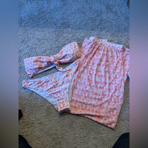 Pink and White 3 Piece Bikini Set